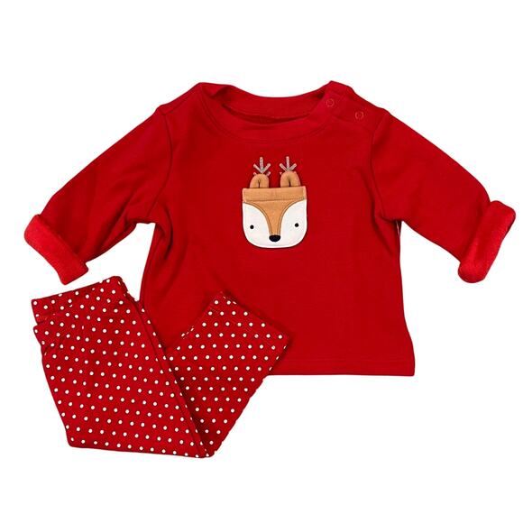 NWT GAP Baby Red W/Cozy Pocket Deer Applique Top & Red Dot Leggings - SIZE 3-6M - Picture 2 of 11